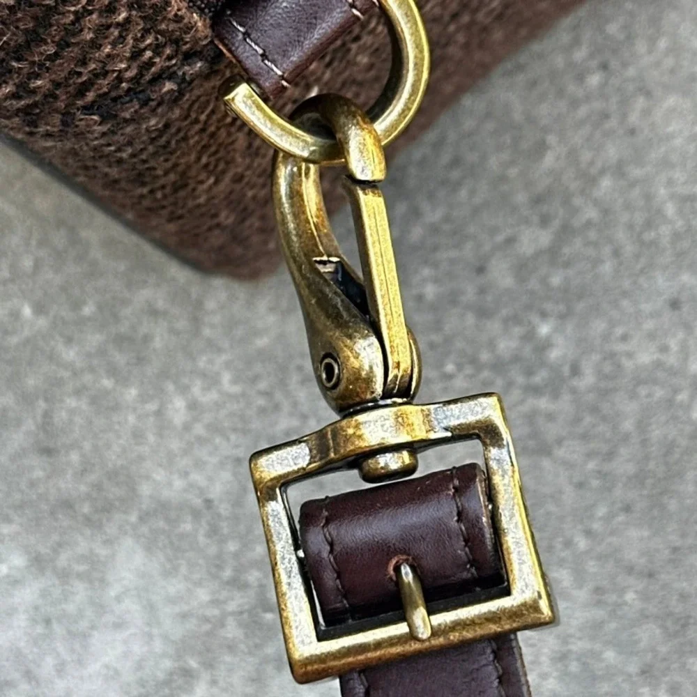 Hartmann Vintage Tweed Leather Briefcase Brown Weekend Messenger Bag Brass
